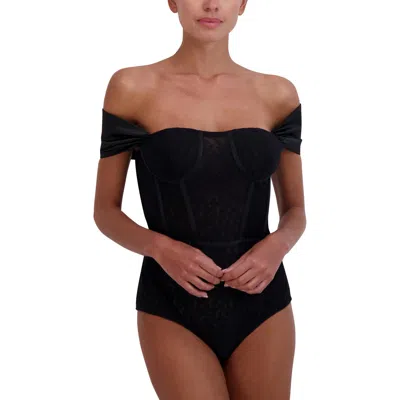 Bcbgmaxazria Womens Lace Off-the-shoulder Bodysuit In Black