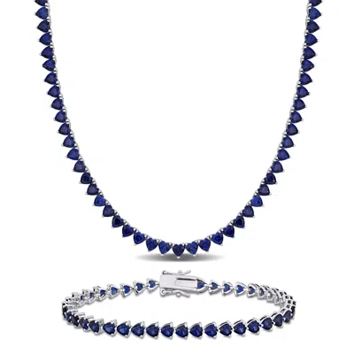 Mimi & Max 42 5/8ct Tgw Created Blue Sapphire Tennis Necklace And Bracelet Sterling Silver In Blue