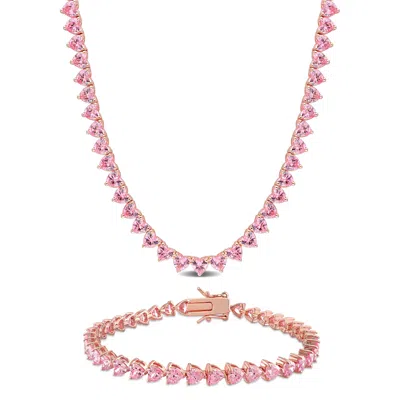 Mimi & Max 43 1/2ct Tgw Created Pink Sapphire Tennis Jewelry Set Rose Plated Sterling Silver In Pink