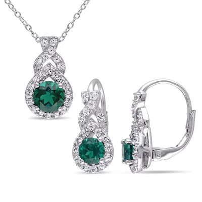 Mimi & Max 3 1/5ct Tgw Created White Sapphire Created Emerald Jewelry Set Sterling Silver In Green