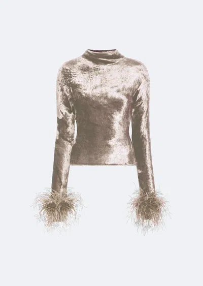 Lapointe Velvet Dolman Top With Feathers In Washed Silver