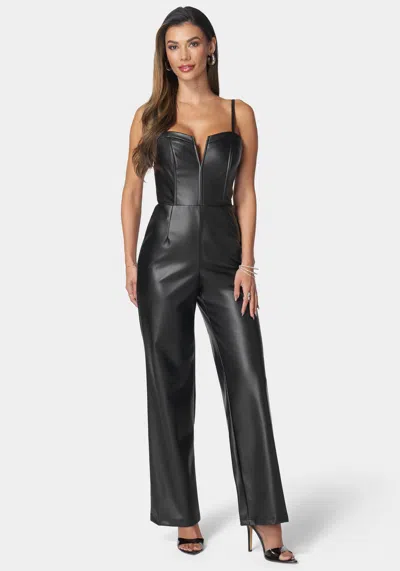 Bebe Faux Leather Cropped Leg Jumpsuit In Black