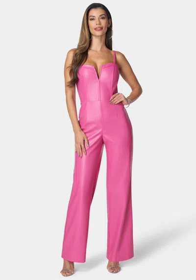 Bebe Faux Leather Cropped Leg Jumpsuit In Rose Violet