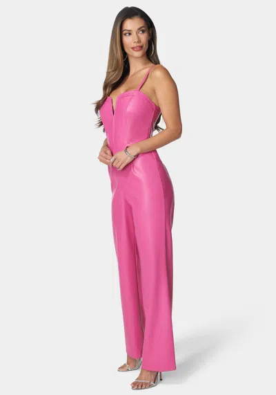 Bebe Faux Leather Cropped Leg Jumpsuit In Rose Violet