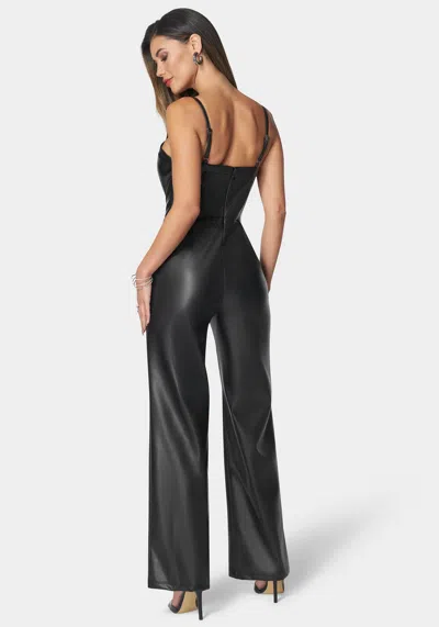 Bebe Faux Leather Cropped Leg Jumpsuit In Black