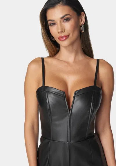 Bebe Faux Leather Cropped Leg Jumpsuit In Black