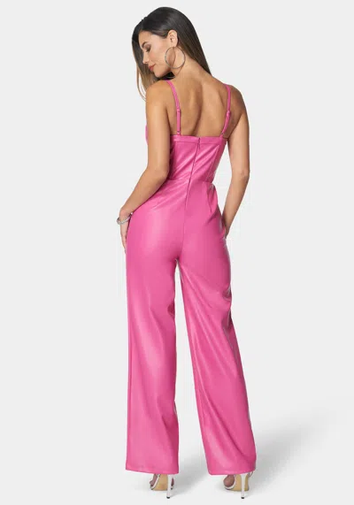 Bebe Faux Leather Cropped Leg Jumpsuit In Rose Violet