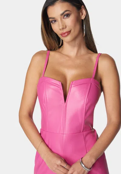 Bebe Faux Leather Cropped Leg Jumpsuit In Rose Violet