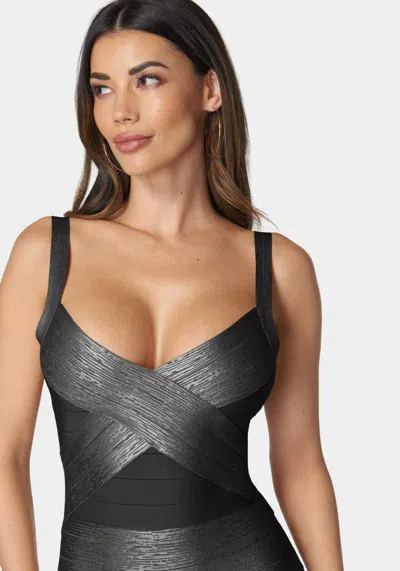 Bebe Color Block Bandage Dress In Black