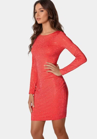 Bebe Longsleeve Crystal Midi Dress In Red