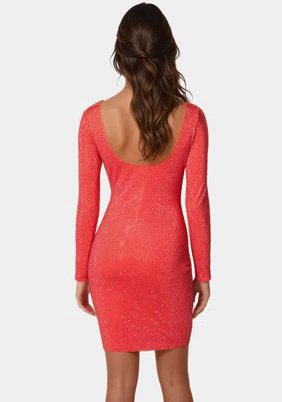 Bebe Longsleeve Crystal Midi Dress In Red