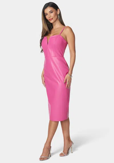 Bebe Faux Leather Midi Dress In Rose Violet