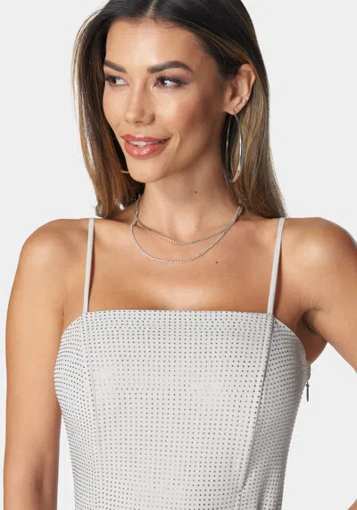 Bebe Crystal Strapless Pencil Dress In Grey,silver