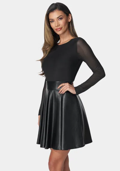 Bebe Faux Leather Flare Dress In Black