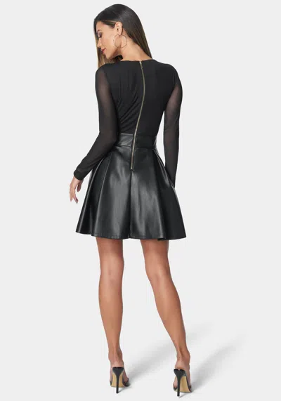 Bebe Faux Leather Flare Dress In Black