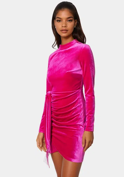 Bebe Beaded Sash Velvet Mini Dress In Rose Violet