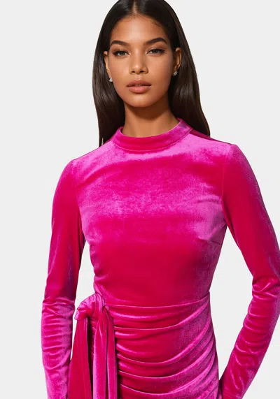 Bebe Beaded Sash Velvet Mini Dress In Rose Violet