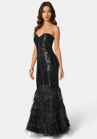 Bebe Feather Gown In Black