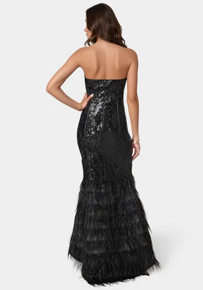 Bebe Feather Gown In Black