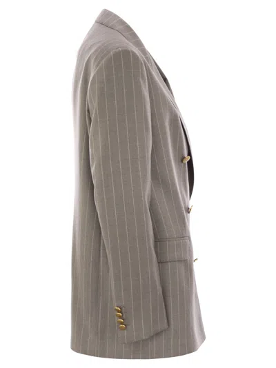 Tagliatore Women Stretch Wool Double-breasted Pinstripe Blazer