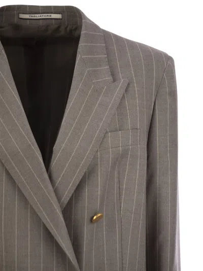 Tagliatore Women Stretch Wool Double-breasted Pinstripe Blazer