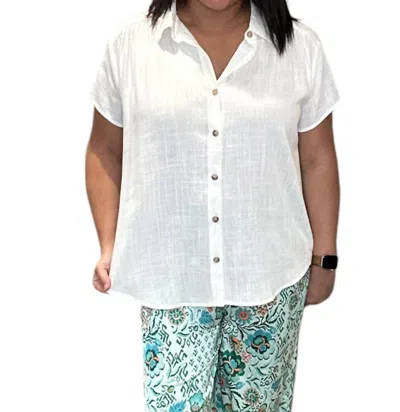 Shop Wishlist Shirred Short Sleeve Button Down Linen Top In Off White