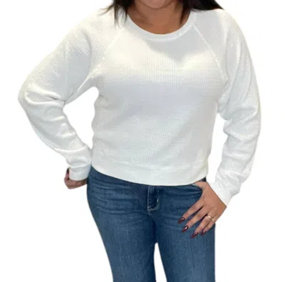 Bobi Boxy Raglan Waffle Long Sleeve Tee In White In White