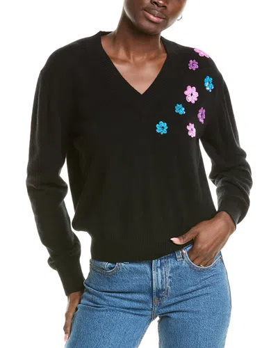 Brodie Cashmere Wool & Cashmere-blend Sequin Floral V Neck Jumper In Black
