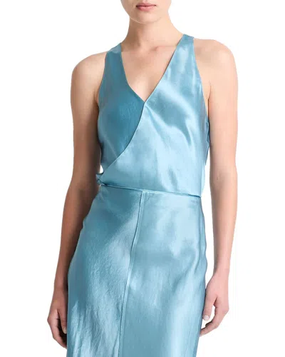 Vince Women's Satin Surplice Tank In Blue