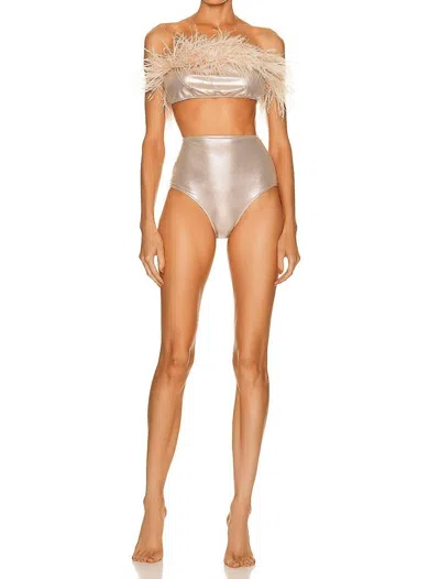 Adriana Degreas Metallic Strapless Feather Bikini In Golden In Gold