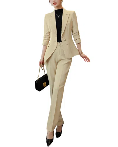 Bossy Chic 2pc Blazer & Pant Set In Beige