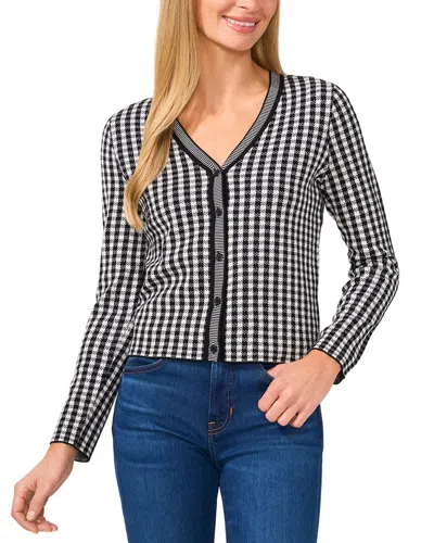 Shop Cece Gingham Print V Neck Cardigan In Black