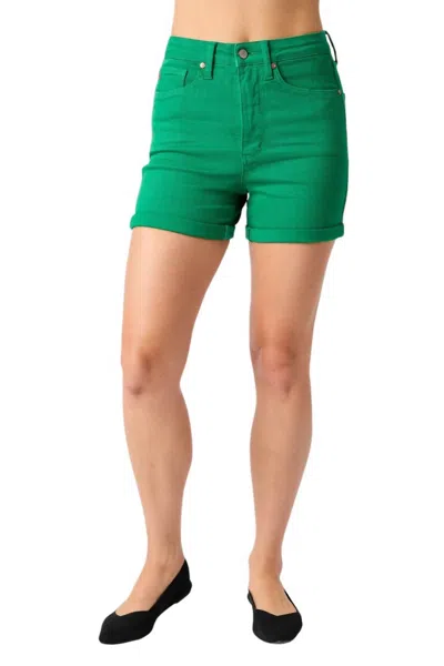 Judy Blue High Waist Tummy Control Garment Dyed Shorts In Kelly Green In Green