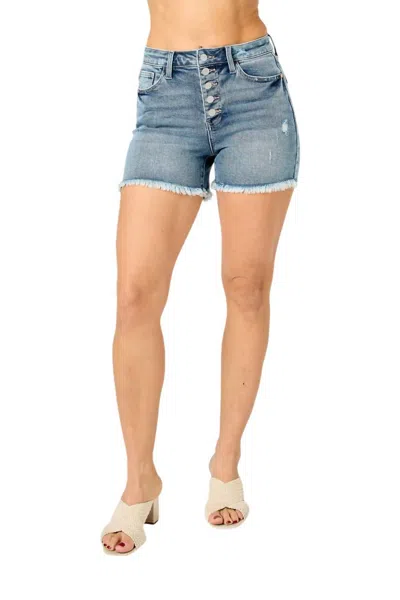 Judy Blue High Button Fly Short In Medium Wash In Blue