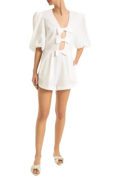 ADRIANA DEGREAS FANTASY SOLID PLAYSUIT WITH BOWS IN WHITE 