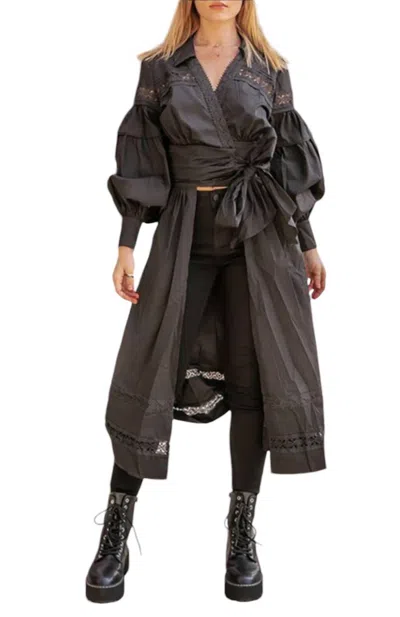 Strut & Bolt Balloon Sleeve Long Wrap Top In Black In Black