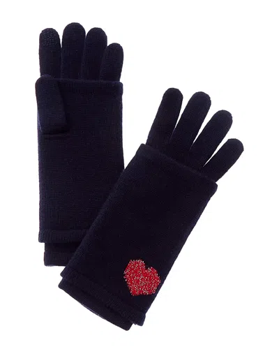 Hannah Rose 3-in-1 Lurex Mini Heart Intarsia Cashmere Gloves In Blue
