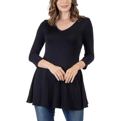 24seven Comfort Apparel Women's Three Quarter Sleeve V-neck Tunic Top In Black