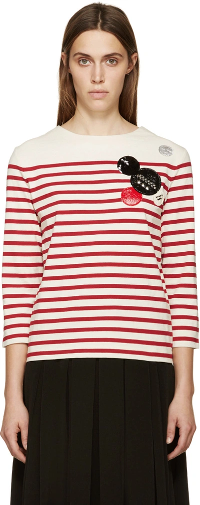 Shop Marc By Marc Jacobs White & Red Breton Striped Crewneck