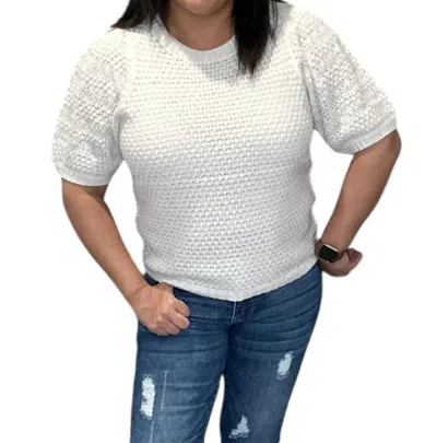 SALTWATER LUXE DOC SHORT PUFF SLEEVE KNIT SWEATER IN WHITE 