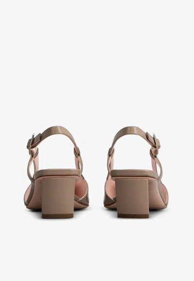 Roger Vivier Belle Vivier Metal Buckle Slingback Pumps In Beige Patent Leather In Beige
