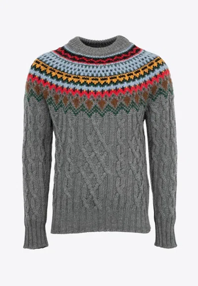 Moncler Cable Knit Jacquard Sweater In Gray