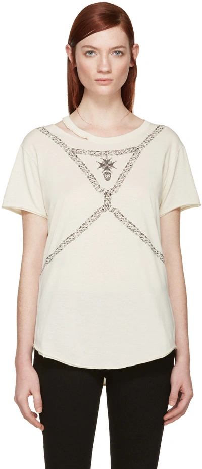 Alexander Mcqueen Beige Skull And Chain T-shirt In Ivory