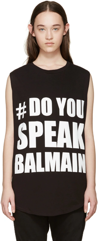 Balmain "do You Speak"棉织t恤, 黑色/白色 In Black/white