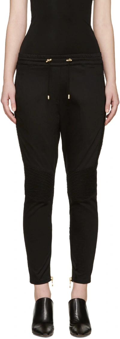 Shop Balmain Black Drawstring Biker Trousers