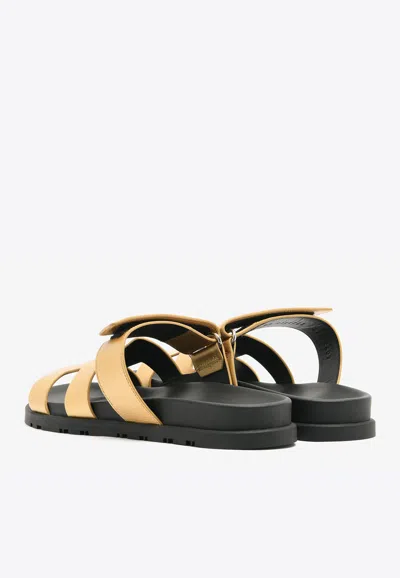 Pre-owned Hermes Chypre Sandals In Dore Metallic Grained Goatskin