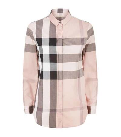 Burberry Check Print Cotton Shirt In Apricot