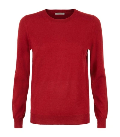 Burberry Check Detail Merino Wool Sweater In Red