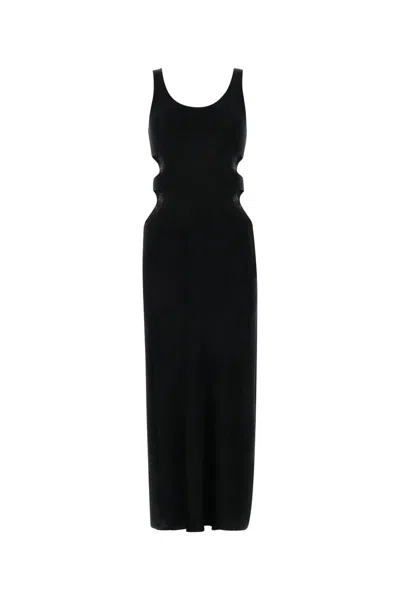 Chloé Cutout Crinkled Silk-linen Knit Maxi Dress In Black