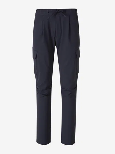 Herno Deep Blue Polyester Pants With Patch Pockets In Waist With Elastic And Rope
